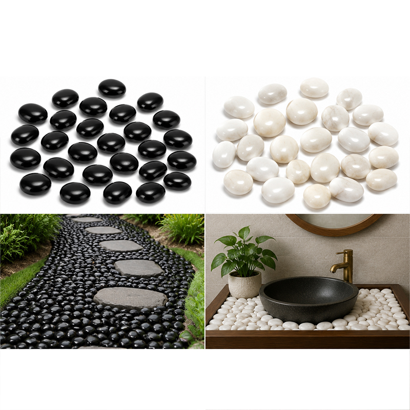 Aquarium Marine Tank - Weiß-schwarze polierte Flusssteine, 200 g–400 g,